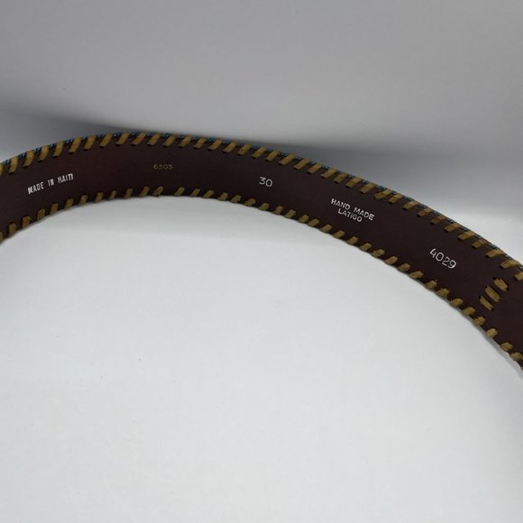 Leather Blue Flower Laced Hand Made Latigo Made in Haiti Removable Buckle - Picture 8 of 8